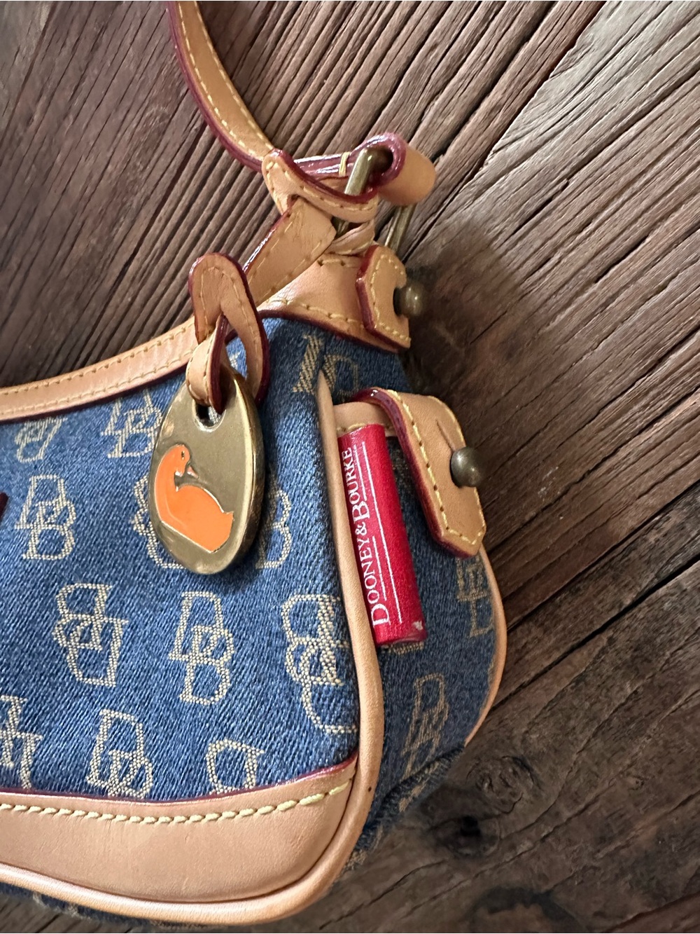 Vintage Y2K Dooney & Bourke Signature Denim Small Zip-Top Shoulder Bag - Picture 4 of 11
